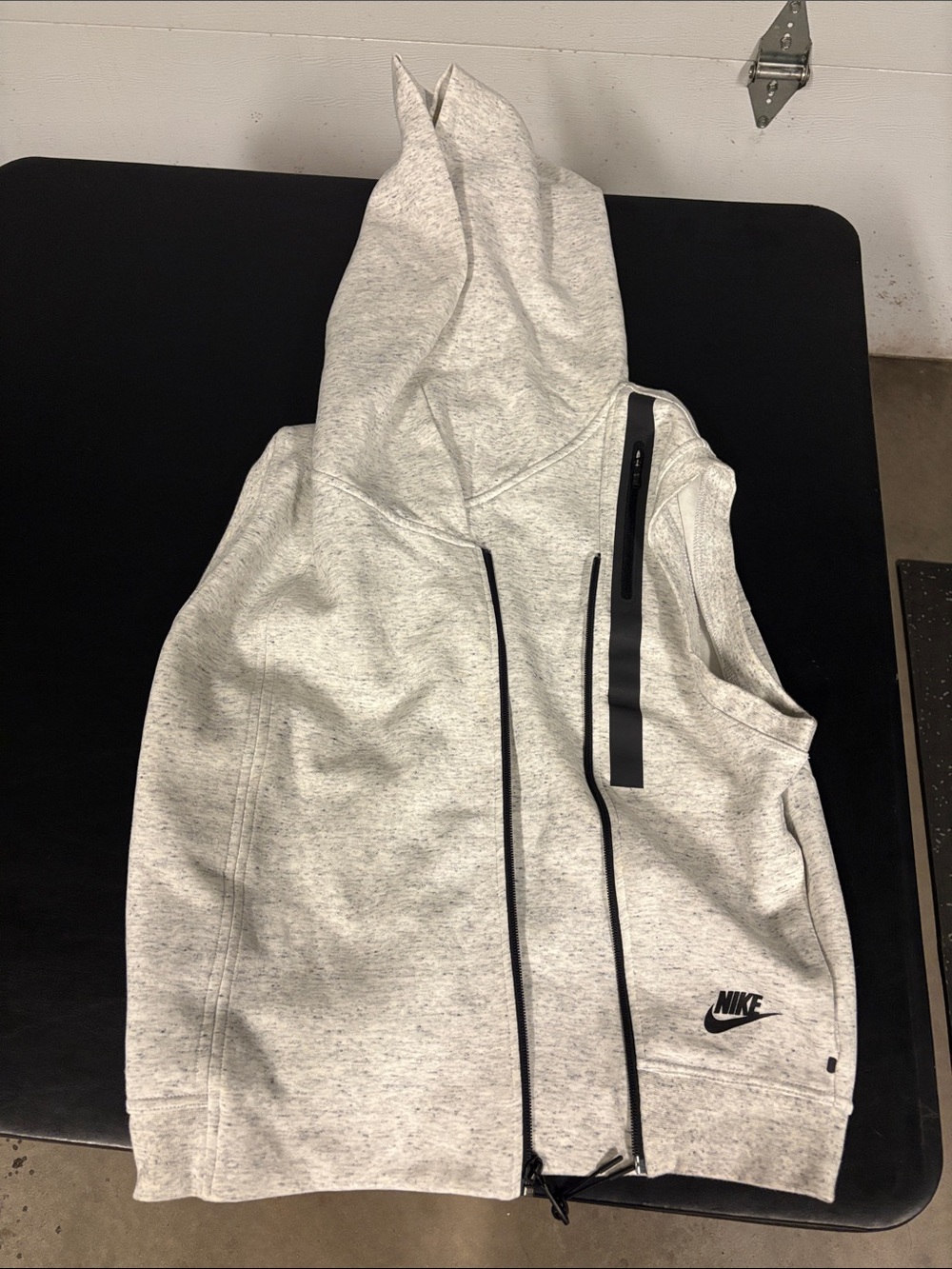 Nike Men's Heather Gray Sleeveless Zip Hoodie with Black Accents
